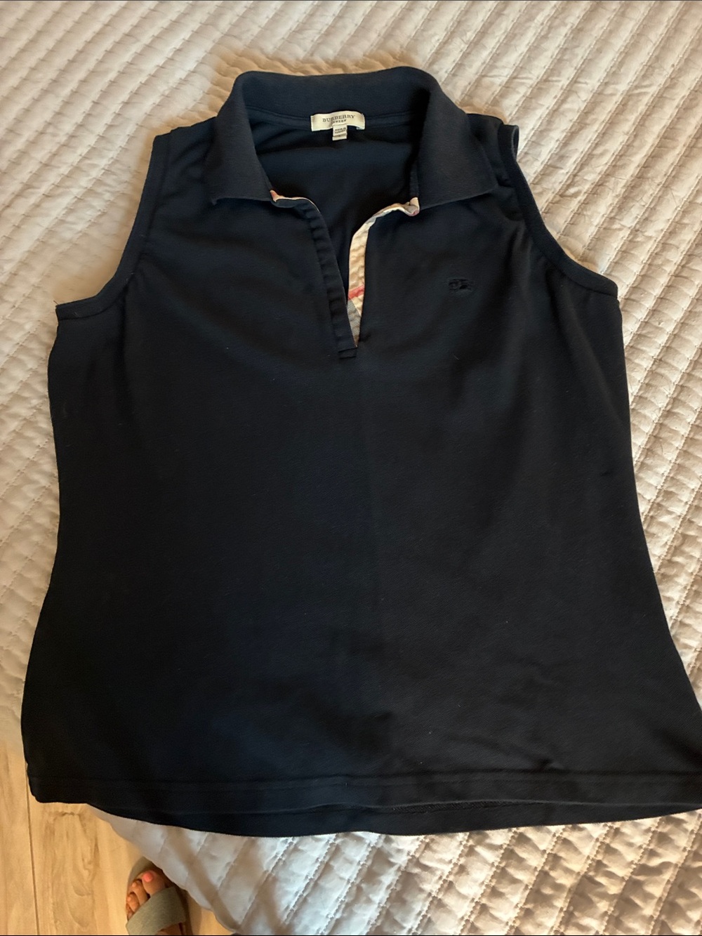 Burberry Black Sleeveless Polo Tank with Check Trim